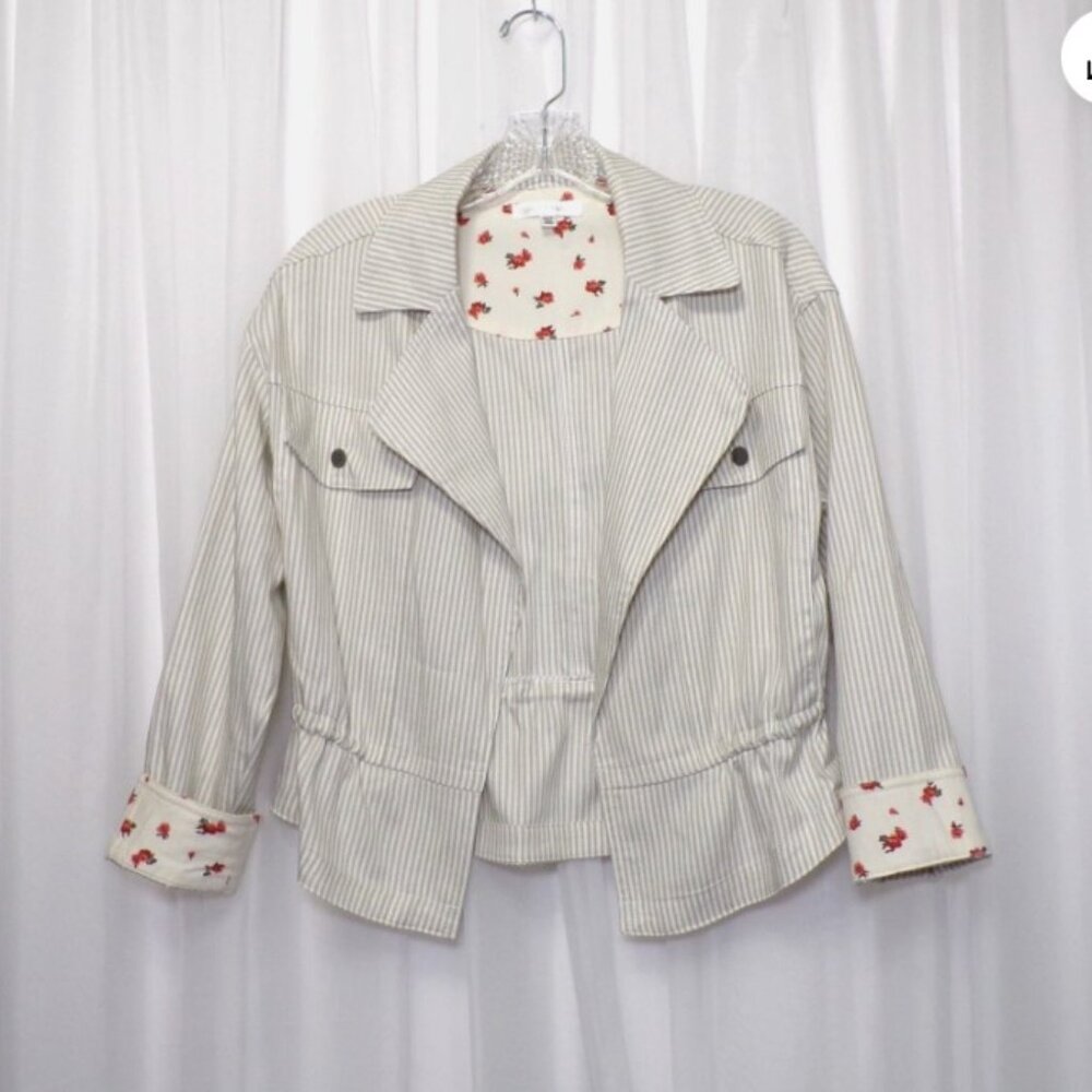 Daily Thread Jacket/Blazer Womens Tan White Striped Floral Casual , Size L/G